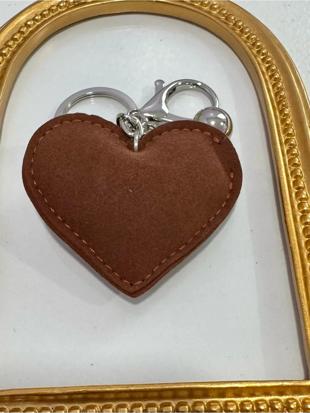 New Brown Football Crystal Heart Keychain